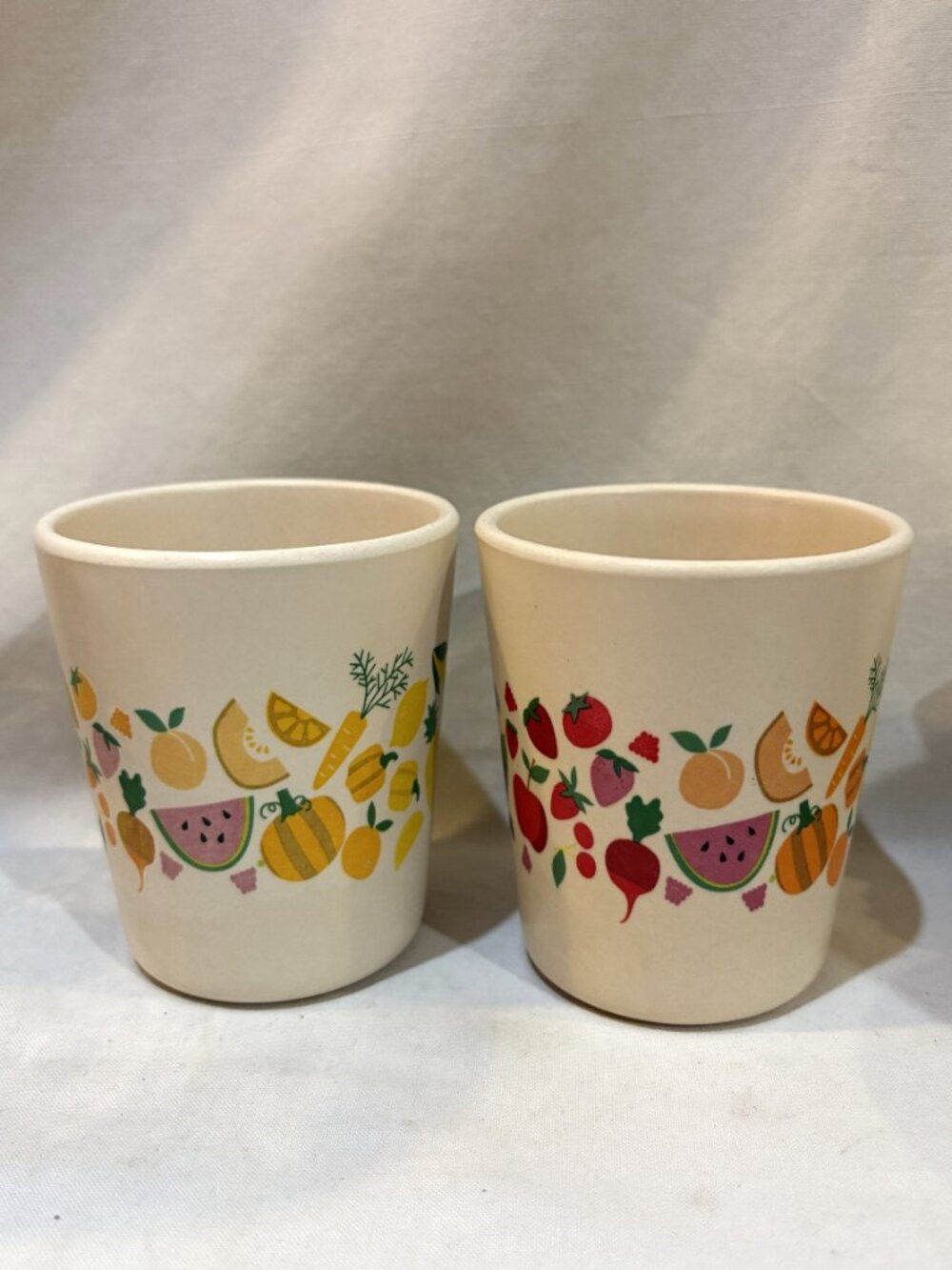 Pair of Pillowfort Kid Cups BPA Free Melamine Fruit Vegetable Pattern